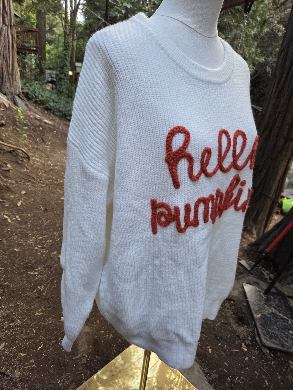 Mainstrip Boutique Fall Autumn Hello Pumpkin White Knit Sweater - Picture 5 of 8